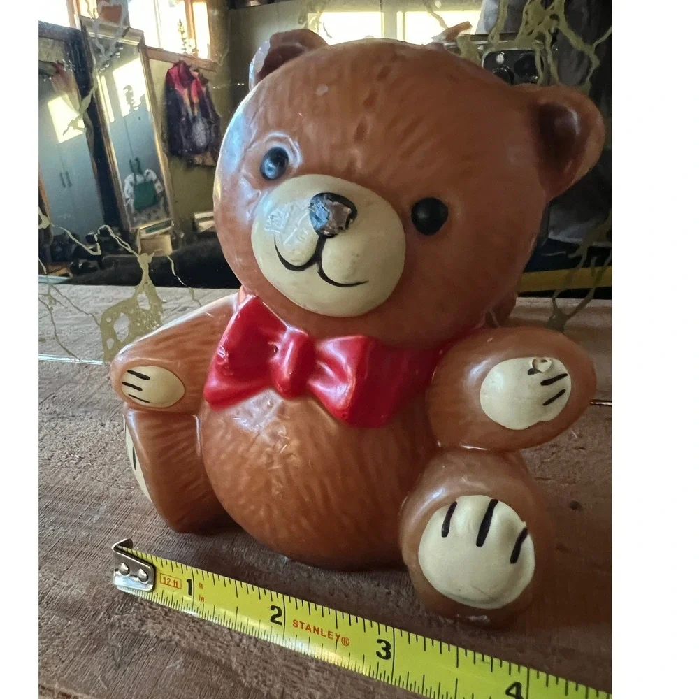 Vintage Teddy Bear Decorative Candle Red Bow Tie Nostalgic Kitsch‎ Decor